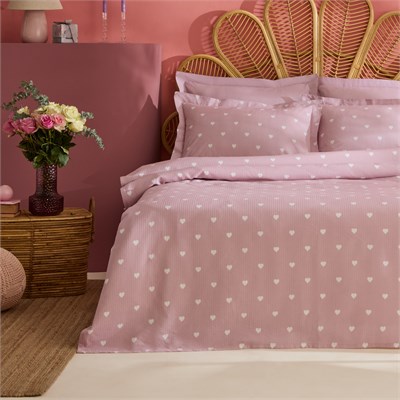 Karaca Home Amour Kalp Desenli %100 Pamuk Çift Kişilik Pike Takımı Pembe
