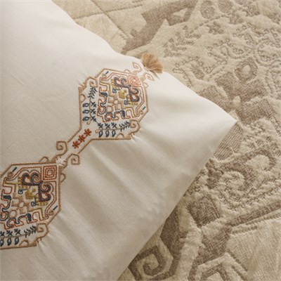 Karaca Home Canela %100 Pamuk Nakışlı Nevresim Yatak Örtüsü Düet Set