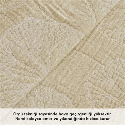Karaca Home Ginkgo Leaf Müslin Nakışlı Çift Kişilik Pike Takımı Adaçayı