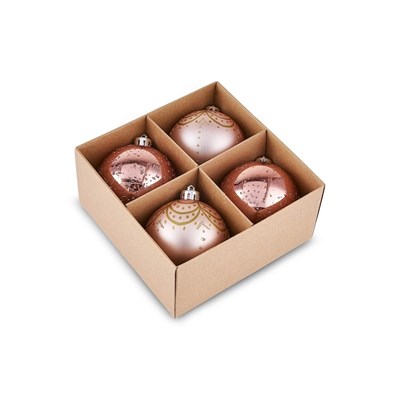 Karaca Home Karaca 4lü Set Top Ağaç Süsü Pembe ve Pembe Mat 8 cm