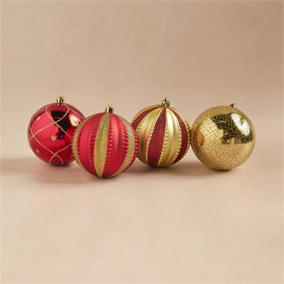 Karaca Home New Year 4lü Ağaç Süsü Kırmızı Gold
