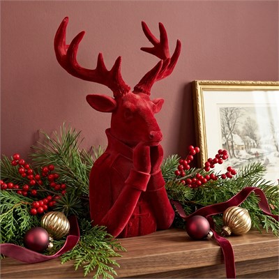 Karaca Home New Year Velvet Deer Dekoratif Obje 21x17x34 cm