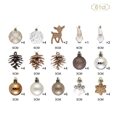 Karaca Home New Year Yılbaşı Bronze 65 Parça Ağaç Süsü Seti