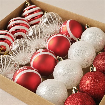 Karaca Home New Year Yılbaşı Dalton 20li Set Top Ağaç Süsü Kırmızı ve Beyaz 6 cm