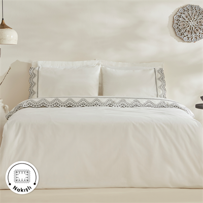 Karaca Home Orvin %100 Pamuk Çift Kişilik Nakışlı Nevresim Takımı Beyaz