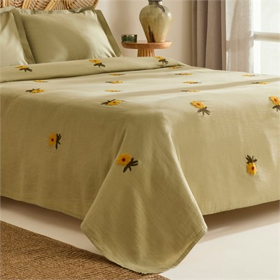 Karaca Home Sunflower %100 Pamuk Müslin Çift Kişilik Pike Takımı Adaçayı
