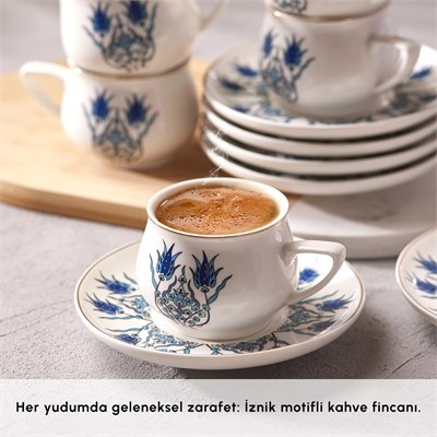 Karaca İznik Yeni Form 6 Kişilik Kahve Fincan Takımı 100 ml