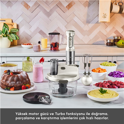 Karaca Mastermaid Prosteel 6 in 1 Uzun Blender Ayaklı 6 Bıçaklı Cam Hazneli Rendeli Mutfak Robotu Swiss Cream