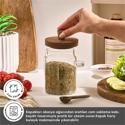 Karaca Mova Akasya Kaşıklı Cam Saklama Kabı 570 ml