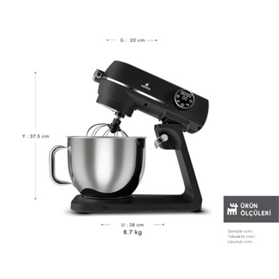 Karaca Multichef Artisan Digital Ekran 7 Litre Döküm Stand Mikser Siyah 1800W