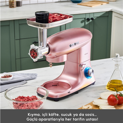 Karaca Multichef Kıyma Çekme /Sucuk-Sosis/İçli Köfte Aparatlı Hamur Yoğurma Makinesi  Rosegold 5,5L