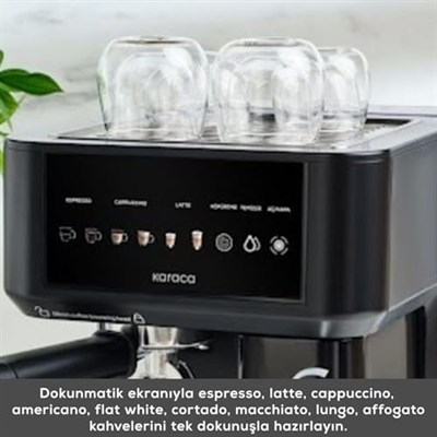 Karaca MyCaffe Barista S10 Entegre Süt Hazneli, Espresso, Latte ve Cappuccino Makinesi Matte Black