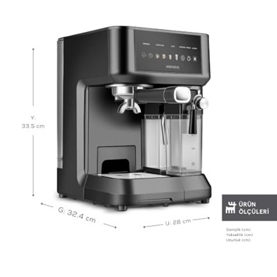 Karaca MyCaffe Barista S10 Entegre Süt Hazneli, Espresso, Latte ve Cappuccino Makinesi Matte Black