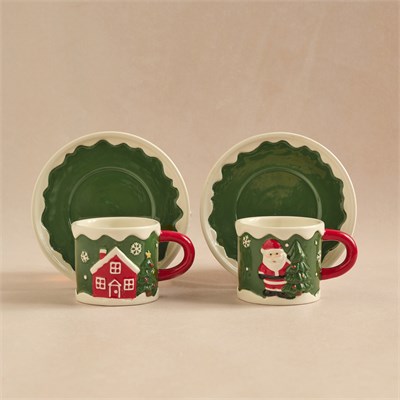 Karaca New Year Yılbaşı Santa House 2 Kişilik Kahve Fincan Takımı 110 ml