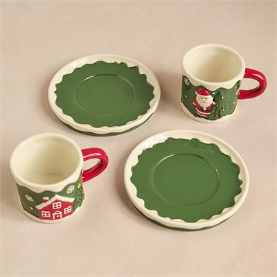 Karaca New Year Yılbaşı Santa House 2 Kişilik Kahve Fincan Takımı 110 ml