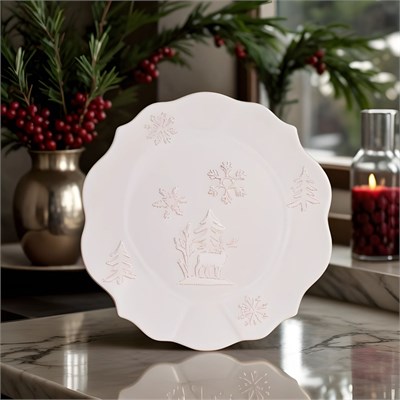 Karaca New Year Yılbaşı Snowy Servis Tabağı 29 Cm Beyaz