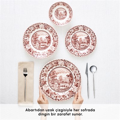 Karaca Old Town 24 Parça 6 Kişilik Yemek Takımı Bordo