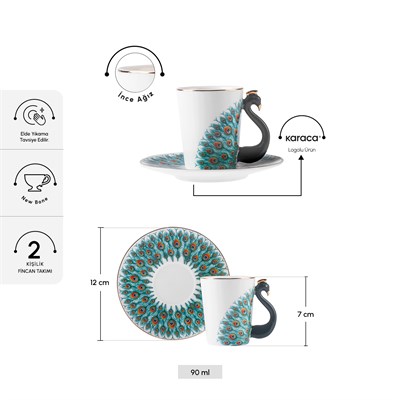 Karaca Peacock 2 Kişilik Kahve Fincanı 90 ml