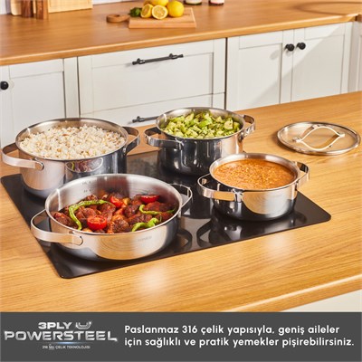 Karaca Power Steel 316+ 3Ply Discovery İndüksiyon Tabanlı 8 Parça Çelik Tencere Seti