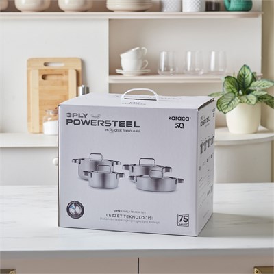 Karaca Powersteel 316+ 3Ply Onyx İndüksiyon Tabanlı Çelik 8 Parça Tencere Seti