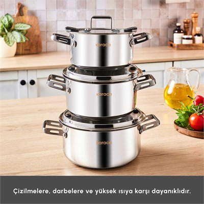 Karaca Powersteel 316+ Alberta İndüksiyon Tabanlı 6 Parça Çelik Tencere Seti