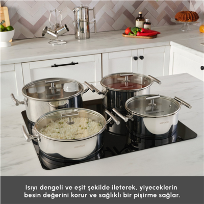 Karaca Powersteel 316+ Vanilla 15 Parça Çelik Tencere Çaydanlık ve Cezve Seti