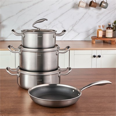 Karaca Powersteel 5Ply 316+ İndüksiyon Tabanlı 7 Parça Çelik Tencere ve Tava Seti
