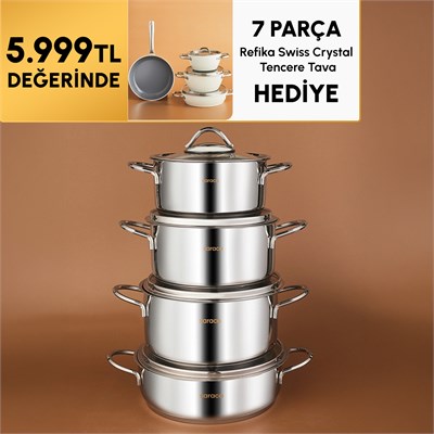 Karaca Powersteel Sakura 316+ İndüksiyon Tabanlı 8 Parça Çelik Tencere Seti