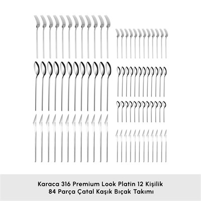 Karaca Red Carpet Collection 316+ Look Platin 12 Kişilik 84 Parça Çatal Kaşık Bıçak Takımı