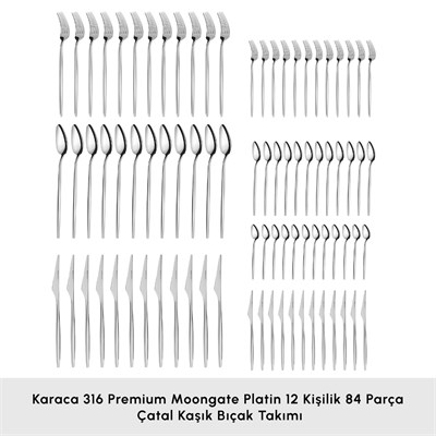 Karaca Red Carpet Collection 316+ Moongate Platin 12 Kişilik 84 Parça Çatal Kaşık Bıçak Takımı