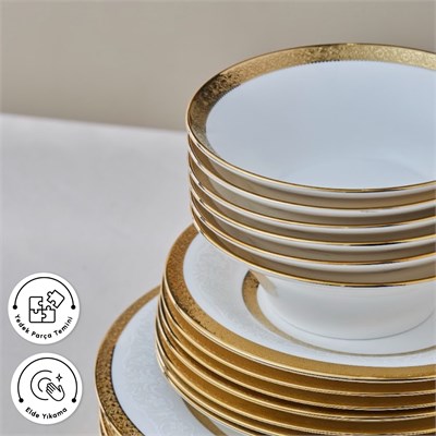 Karaca Royal Bone Charlotte 55 Parça 12 Kişilik Yemek Takımı Gold