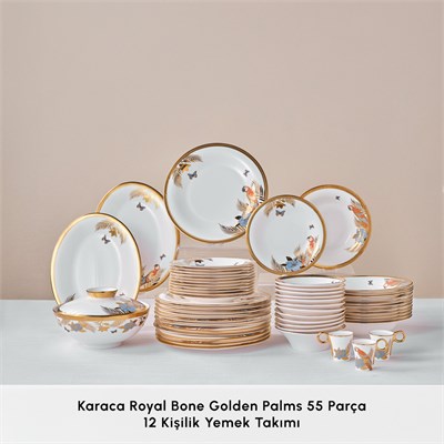 Karaca Royal Bone Golden Palms 55 Parça 12 Kişilik Yemek Takımı