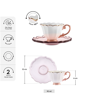 Karaca Samo 2 Kişilik Akrilik Tabaklı Kahve Fincan Takımı 90 ml