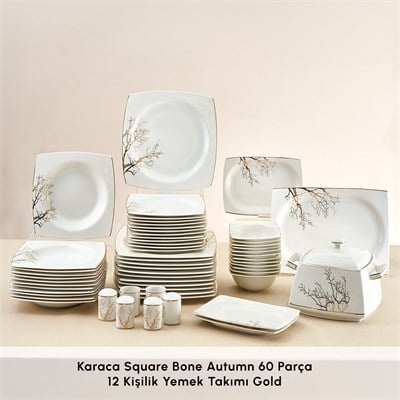 Karaca Square Bone Autumn 60 Parça 12 Kişilik Yemek Takımı Gold