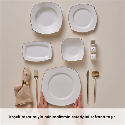 Karaca Square Bone Beyaz Altın 53 Parça 12 Kişilik Yemek Takımı