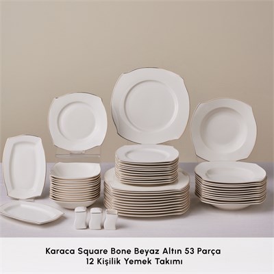 Karaca Square Bone Beyaz Altın 53 Parça 12 Kişilik Yemek Takımı