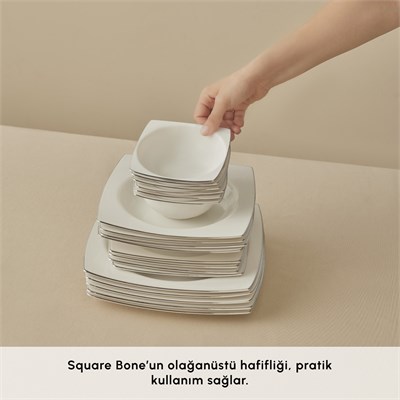 Karaca Square Bone Talia 60 Parça 12 Kişilik Yemek Takımı Platin