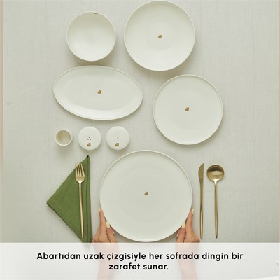 Karaca Stream Bone Merope Gold Logo 53 Parça 12 Kişilik Yemek Takımı