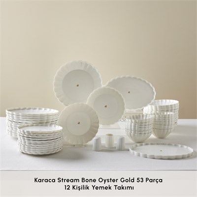 Karaca Stream Bone Oyster Gold Logo 53 Parça 12 Kişilik Yemek Takımı