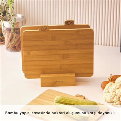 Karaca Triple 4 Parça Ayaklı Bambu Kesme Tahtası Seti