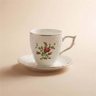 Karaca Vintage Rose Kahve Fincanı ve Tabağı 100 ml