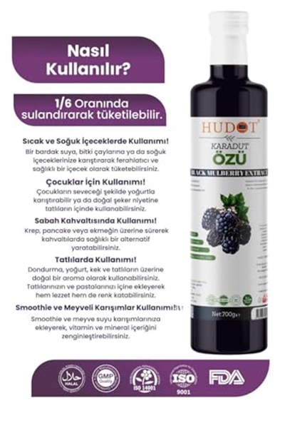 Karadut Özü HUDOT® Premium Gurme –%100 Doğal, Koruyucu & Şeker İlavesiz – 700 g (Cam Şişe) – Doğadan Sofraya Lezzet