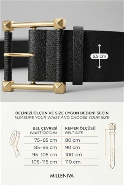 Kare Gold Tokalı Kalın Kadın Kemer 5.5 cm