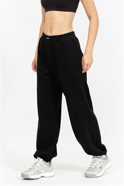 KARL LAGERFELD Kadın Essential Cuffed Joggers, Black Essential Logolu Manşetli Joggers