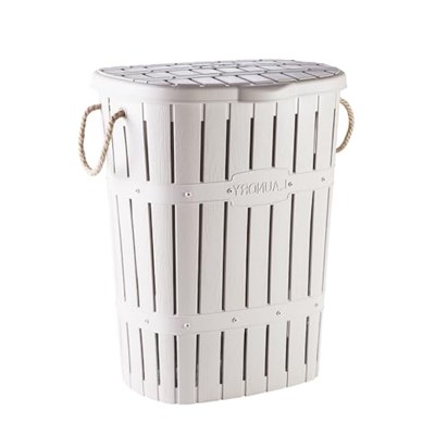 Kastamonu Plastik Bambu Halatlı Kirli Çamaşır Sepeti 65 L-BEYAZ