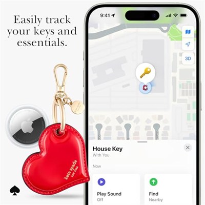 kate spade new york AirTag Charm Anahtarlık - Çantalar, Bagajlar, Anahtarlar ve Daha Fazlası için Lüks Altın Yüzük Klipsli Kalp Şekilli AirTag Tutucu - Klasik Kırmızı