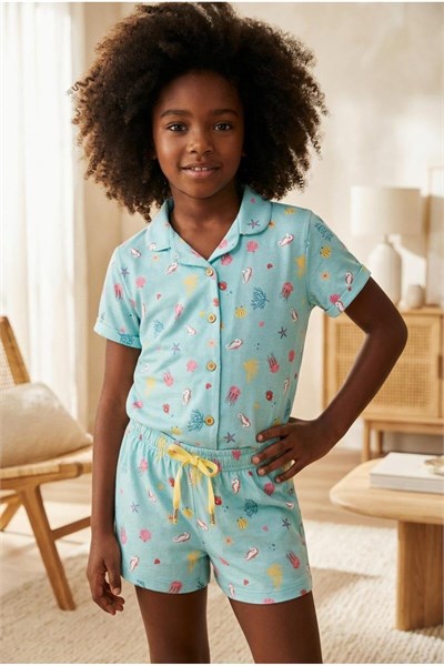 Katia & Bony Kız Çocuk Sea La Vie Denizaltı Desenli Düğmeli Şortlu Pijama Takımı Mavi 6-7 Yaş, 12612K2010 - Seçenekler: 2-3 Yıl, 4-5 Yıl, 6-7 Yıl, 8-9 Yıl