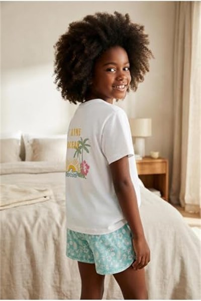 Katia & Bony Kız Çocuk Sea La Vie Palmiye Desenli Şortlu Pijama Takımı, 12612K2011 - Seçenekler: 2-3 Yıl, 4-5 Yıl, 6-7 Yıl, 8-9 Yıl, 10-11 Yıl