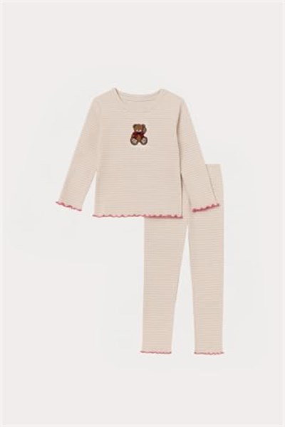 Katia & Bony Kız Çocuk Teddy Desenli Pijama Takımı 8-9 Yaş, 22512K2002 - Seçenekler: 8-9 Yıl, 24-36 Ay