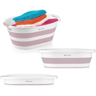 Katlanabilir Çamaşır Sepeti - Katlanır Çamaşır Sepeti - Gri - 54,5x39x8 CM - PP+ (Pembe)